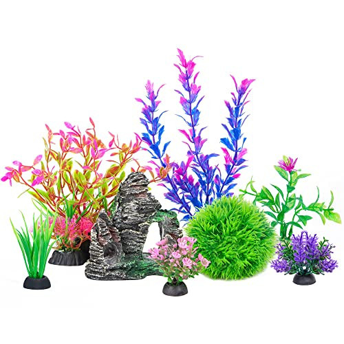 Ameliade Aquarium Artificial Plastic Plants Decorations and Rock Cave Decor Set Goldfish Betta Fish Tank Accessories Small Large Fish Bowl Ornaments | Amazon (US)