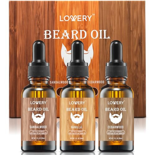 Christmas Gift for Men, Beard Oil Gift Set for Men – Sandalwood, Vanilla & Cedarwood Natural Mens Beard Oil with Argan & Jojoba Oil - Beard Softener, Moisturizes, Grooming Kit for Healthy Beard Care | Amazon (US)