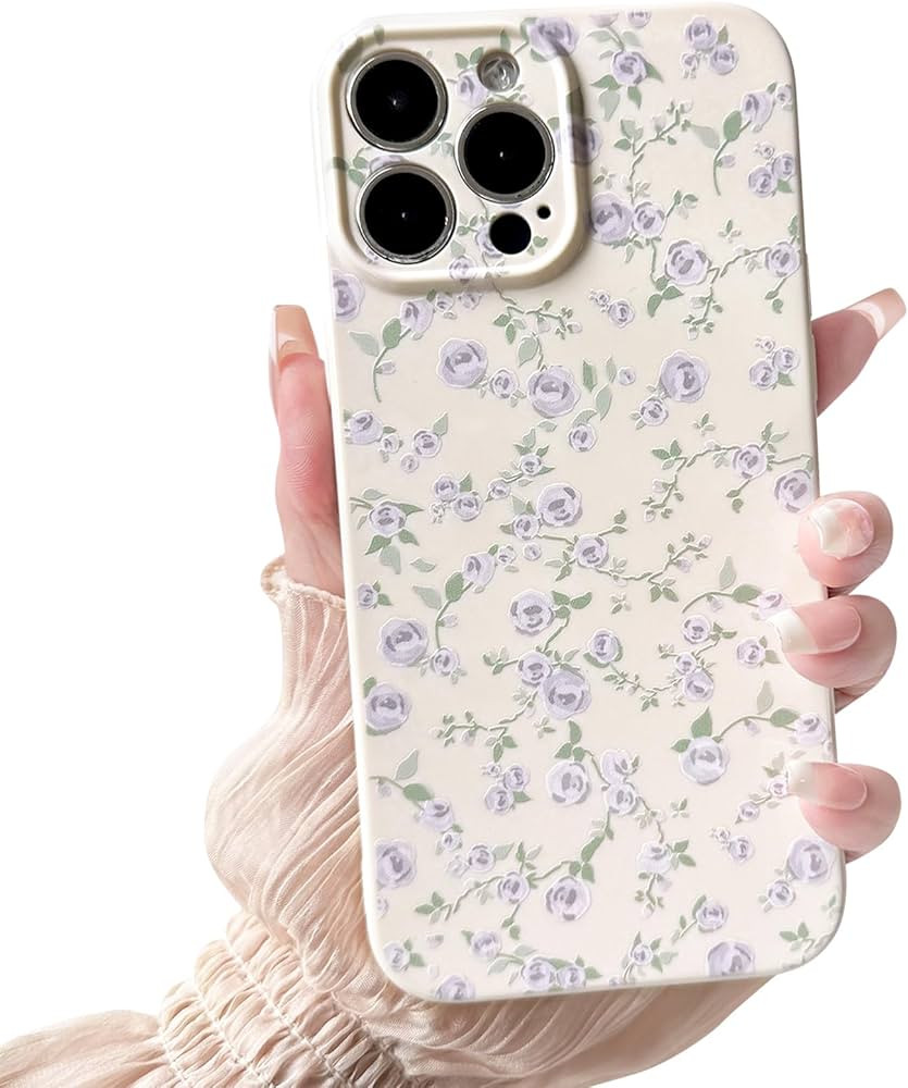 NITITOP Compatible with iPhone 15 Pro Max Case Cute Flower Women Girls Floral Purple Rose Design ... | Amazon (US)