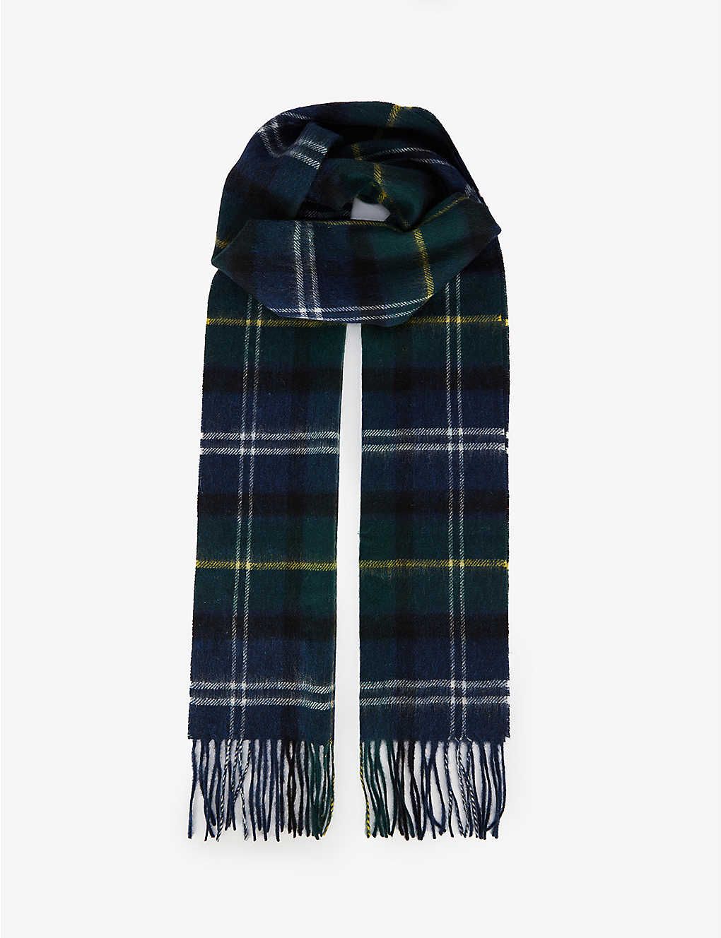 Tartan-pattern fringed wool and cashmere-blend scarf | Selfridges