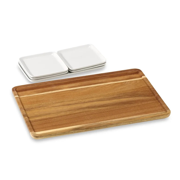 Better Homes & Gardens 6 Piece White Porcelain Grazing Board With Acacia Wood | Walmart (US)