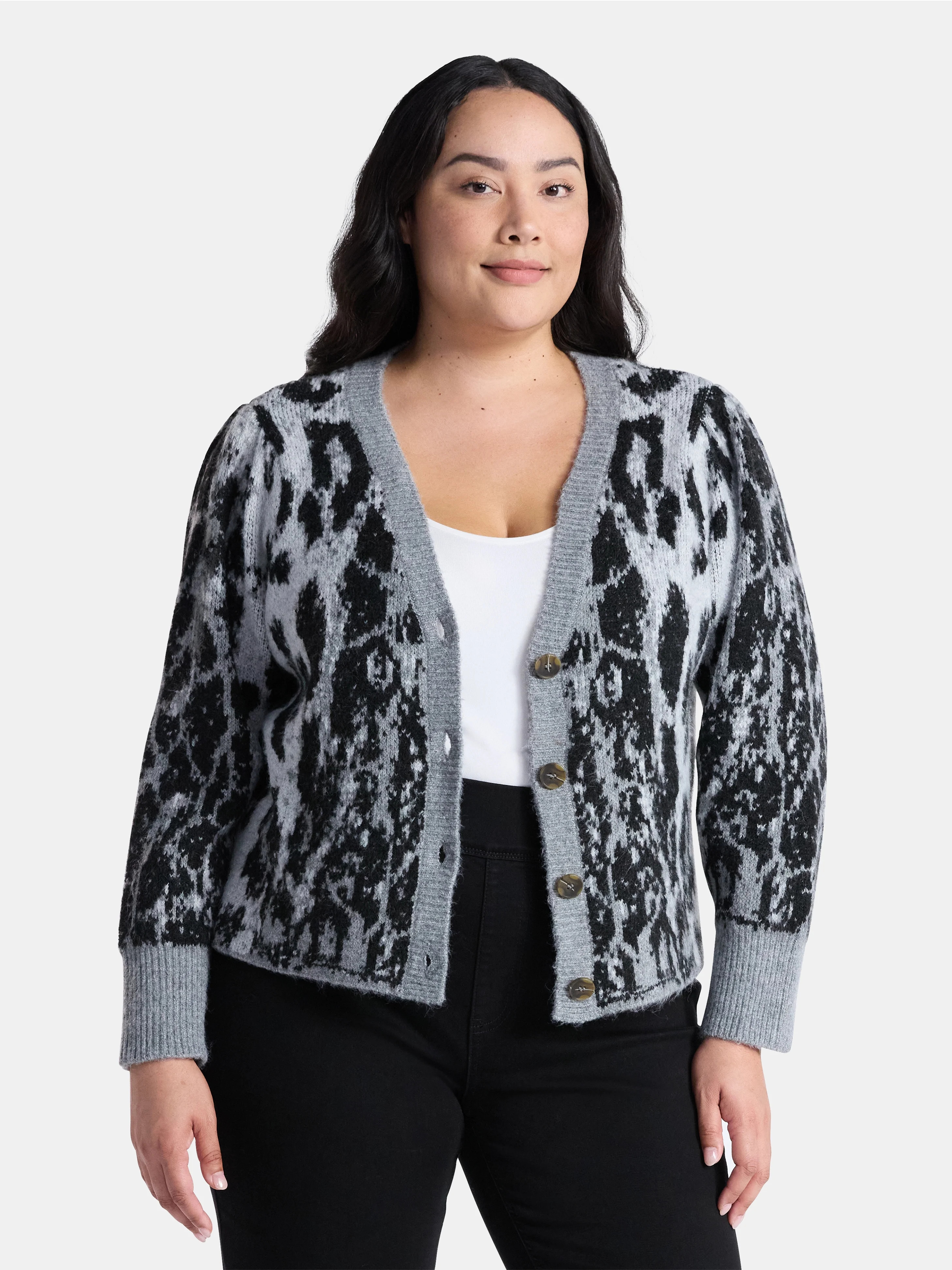 Terra & Sky Women's Plus Animal Print Cardigan Sweater, Lightweight, Sizes 0X-4X | Walmart (US)
