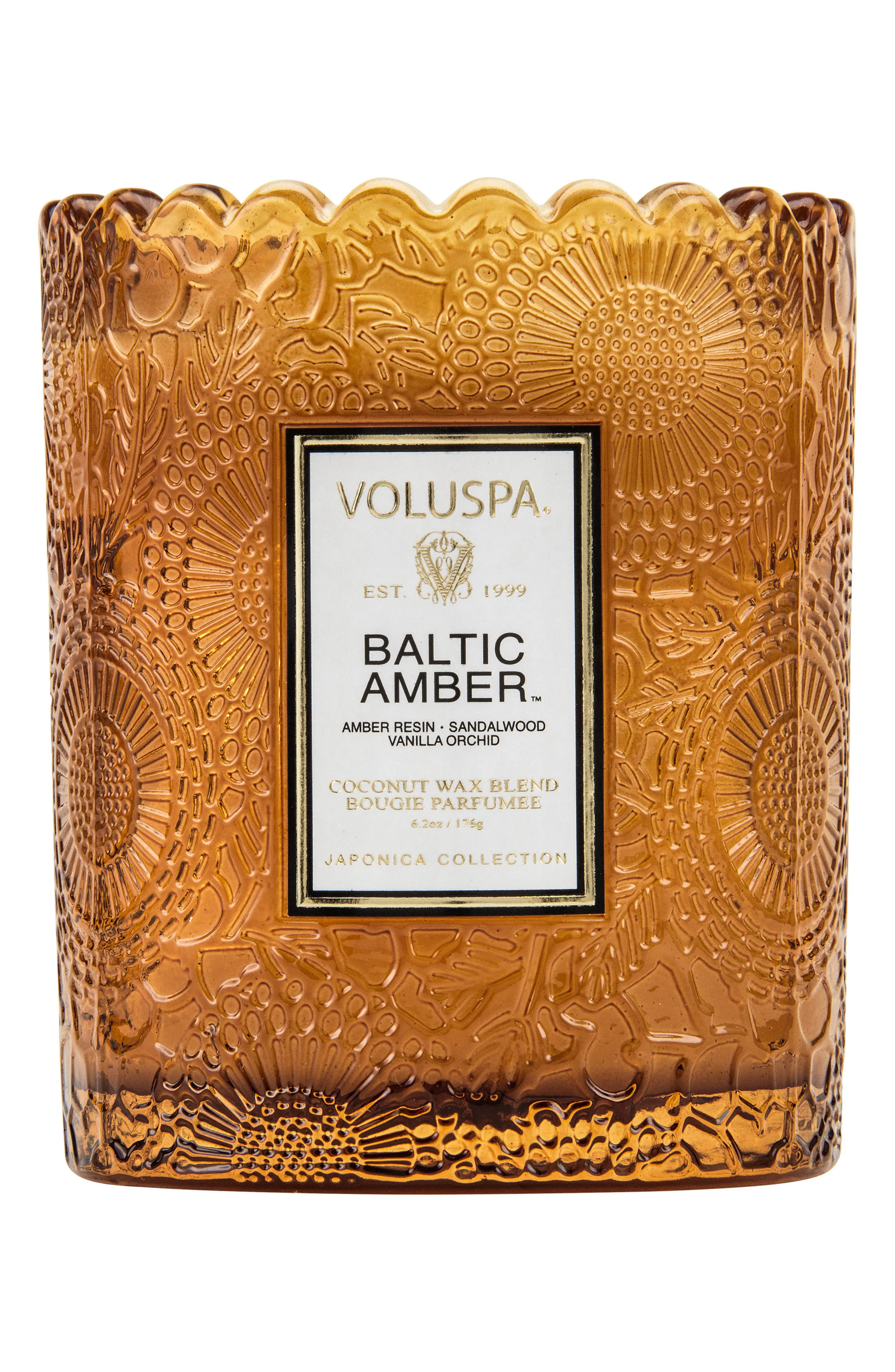 Voluspa Japonica Baltic Amber Scalloped Edge Embossed Glass Candle | Nordstrom