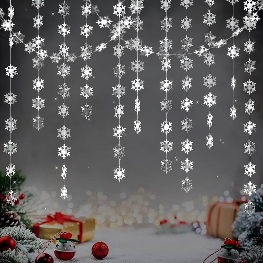 jijAcraft Snowflake Garland Winter Party Christmas Decorations - 52 Ft Snow Flake Streamers Garla... | Amazon (US)