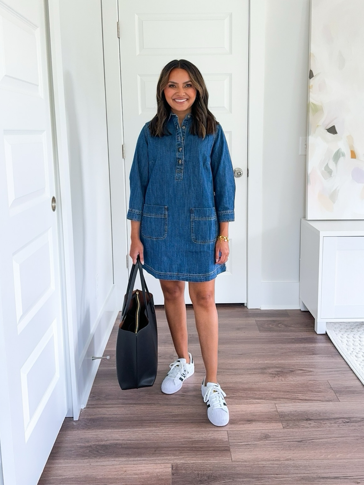 Denim dress size XS Petite TTS 
Black and white sneakers size 5.5 - runs big, size down a whole size 

Workwear 
Work Outfit 
Teacher Outfits 
Back to School 
Office Outfits 

Honey Sweet Petite 
Honeysweetpetite

Follow my shop @honeysweetpetite on the @shop.LTK app to shop this post and get my exclusive app-only content!!

#liketkit 
@shop.ltk
https://liketk.it/4MoZS 

#LTKStyleTip #LTKWorkwear #LTKBacktoSchool