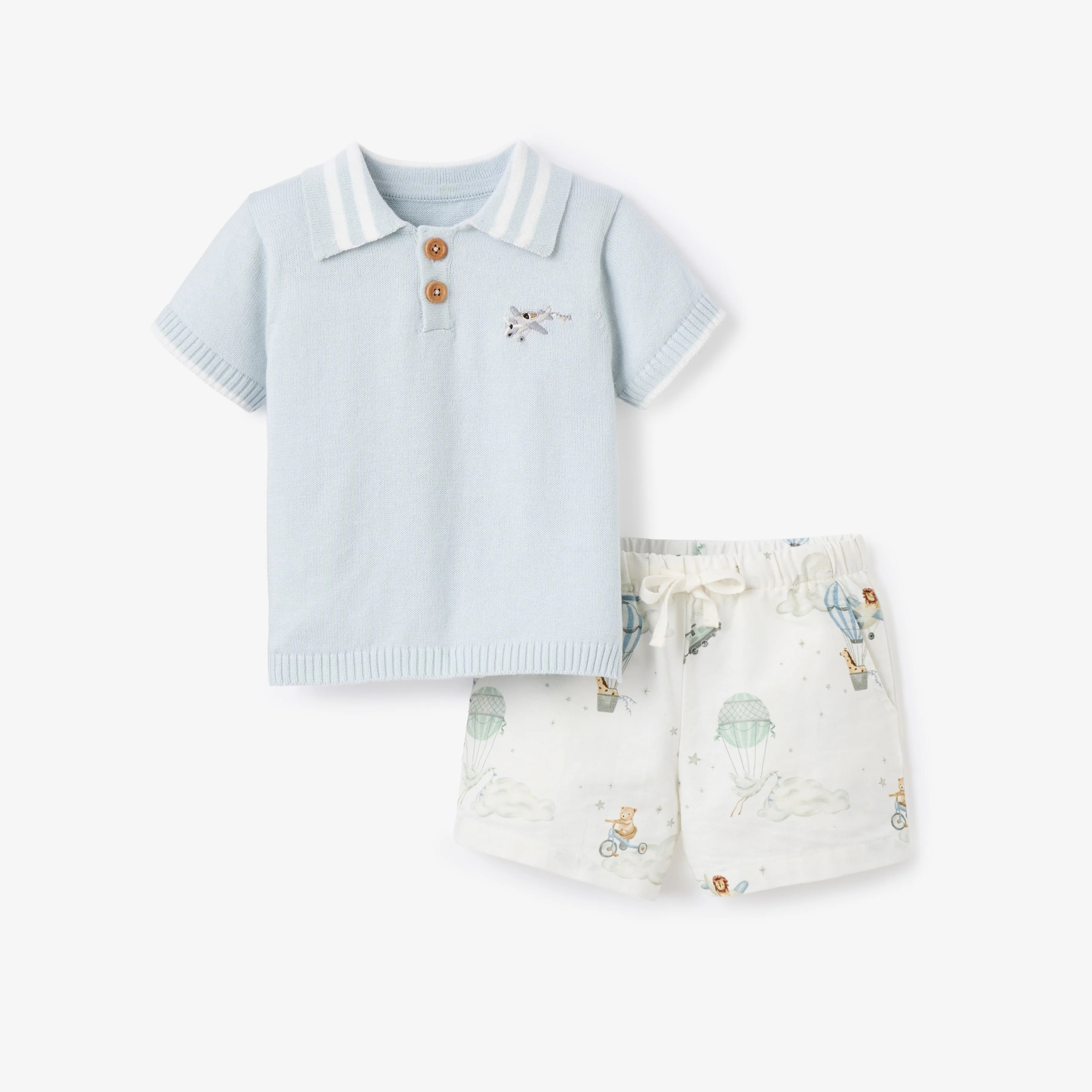 Up & Away Knit Polo Shirt + Printed Oxford Shorts | Elegant Baby