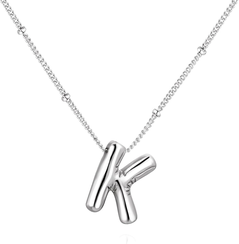 Bubble Letter Necklace Balloon Initial Necklaces for Women Dainty Alphabet Pendant 14K Gold Plate... | Amazon (US)