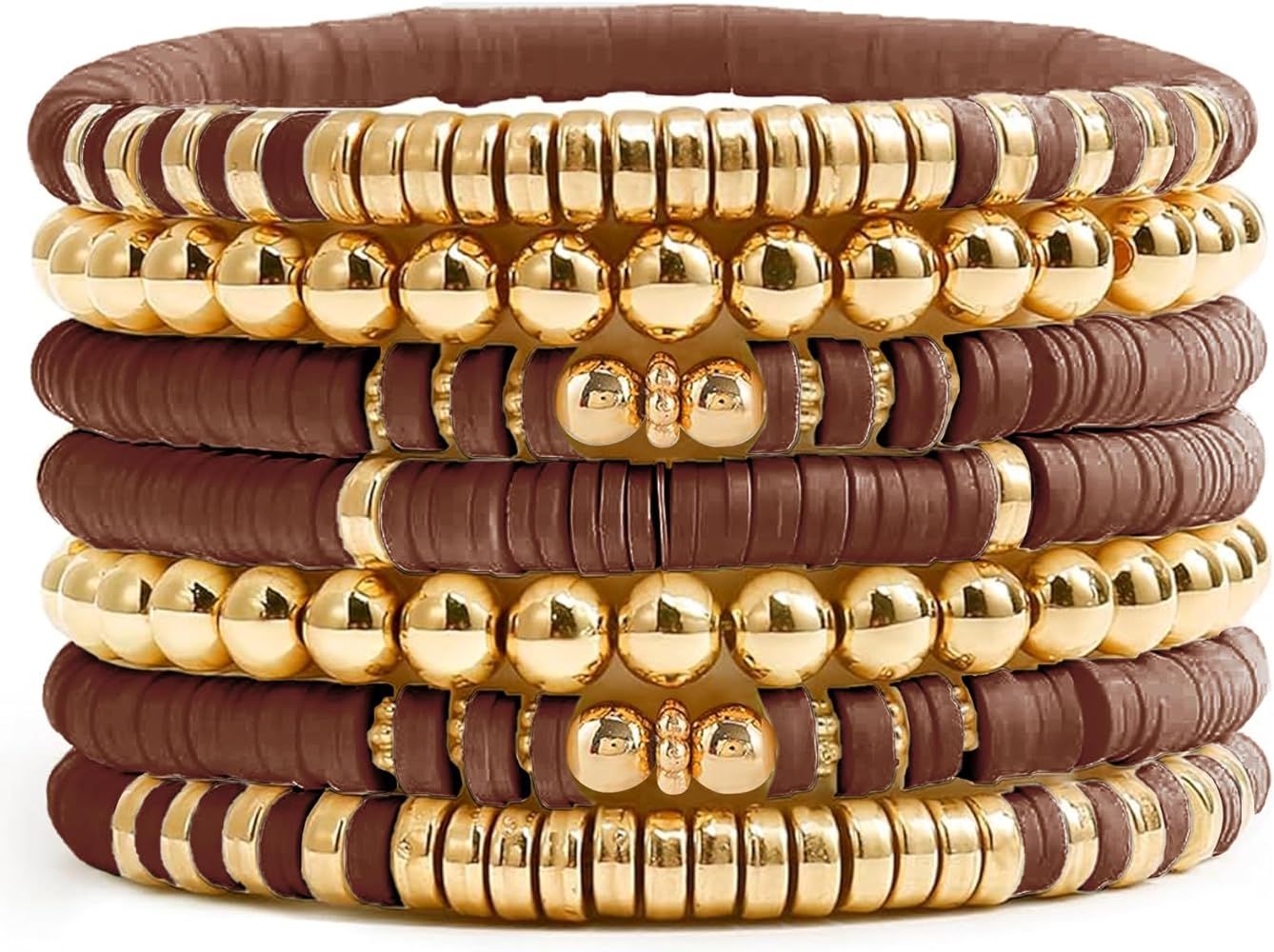 Gold Beaded Bracelets for Women and Men Bohemian Friendship Bracelets Clay Bracelets Vinyl Disc S... | Amazon (US)
