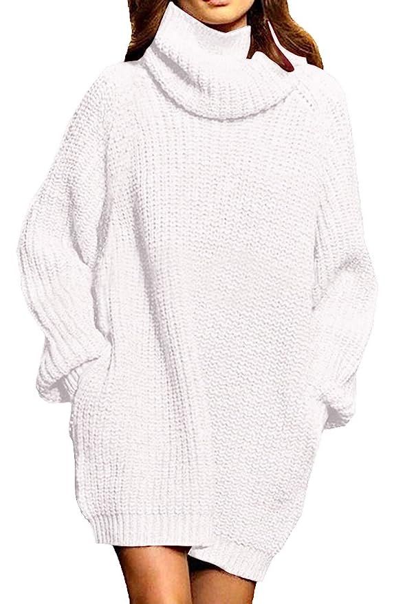 Pink Queen Women's Loose Oversize Turtleneck Wool Long Pullover Sweater Dress | Amazon (US)