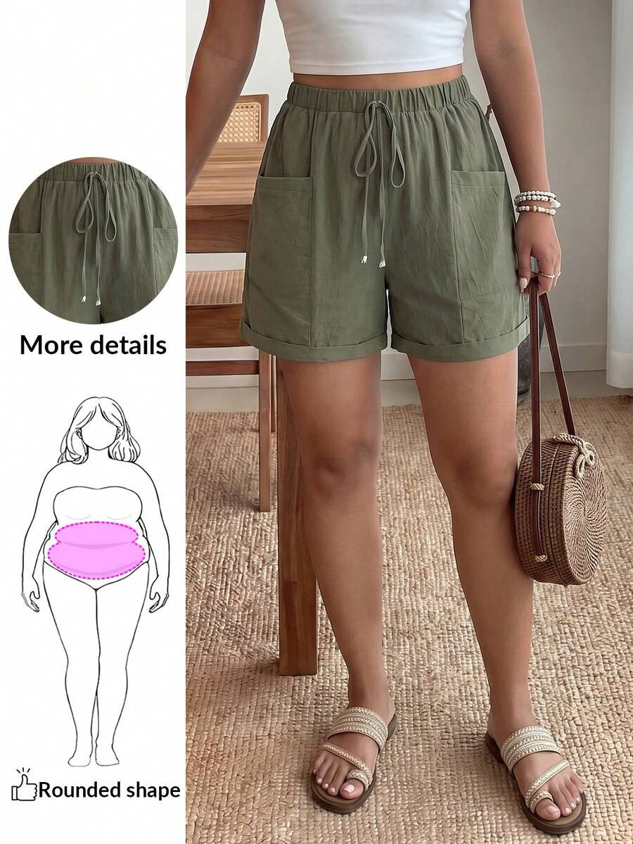 Enliva Women's Plus Size Fashionable Casual Loose Shorts With Pocket Design,Vacation,Summer,Beach... | SHEIN