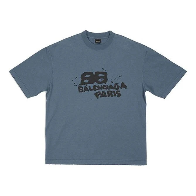Balenciaga Hand-Drawn BB Icon T-Shirt Medium Fit 'Blue Black' 612966TNVN44183 | KICKS CREW