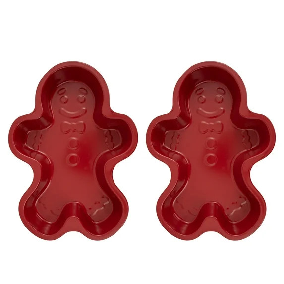 Holiday Time 2 Pieces Gingerbread Man Cake Pan, Red, Carbon Steel | Walmart (US)