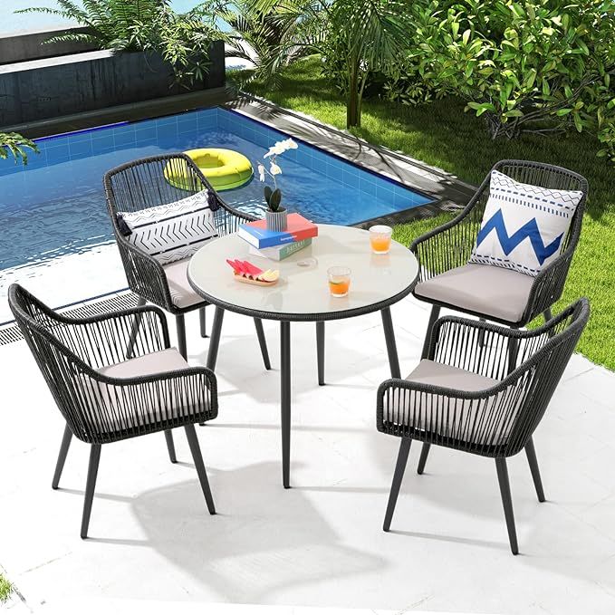 Patiorama 5-Piece Patio Dining Set, Outdoor Dining Table Chair Set, All-Weather Twisted Rattan Wi... | Amazon (US)