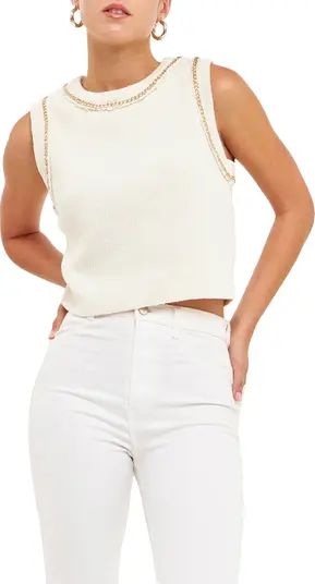 Endless Rose Chain Trim Sleeveless Crop Sweater | Nordstrom | Nordstrom