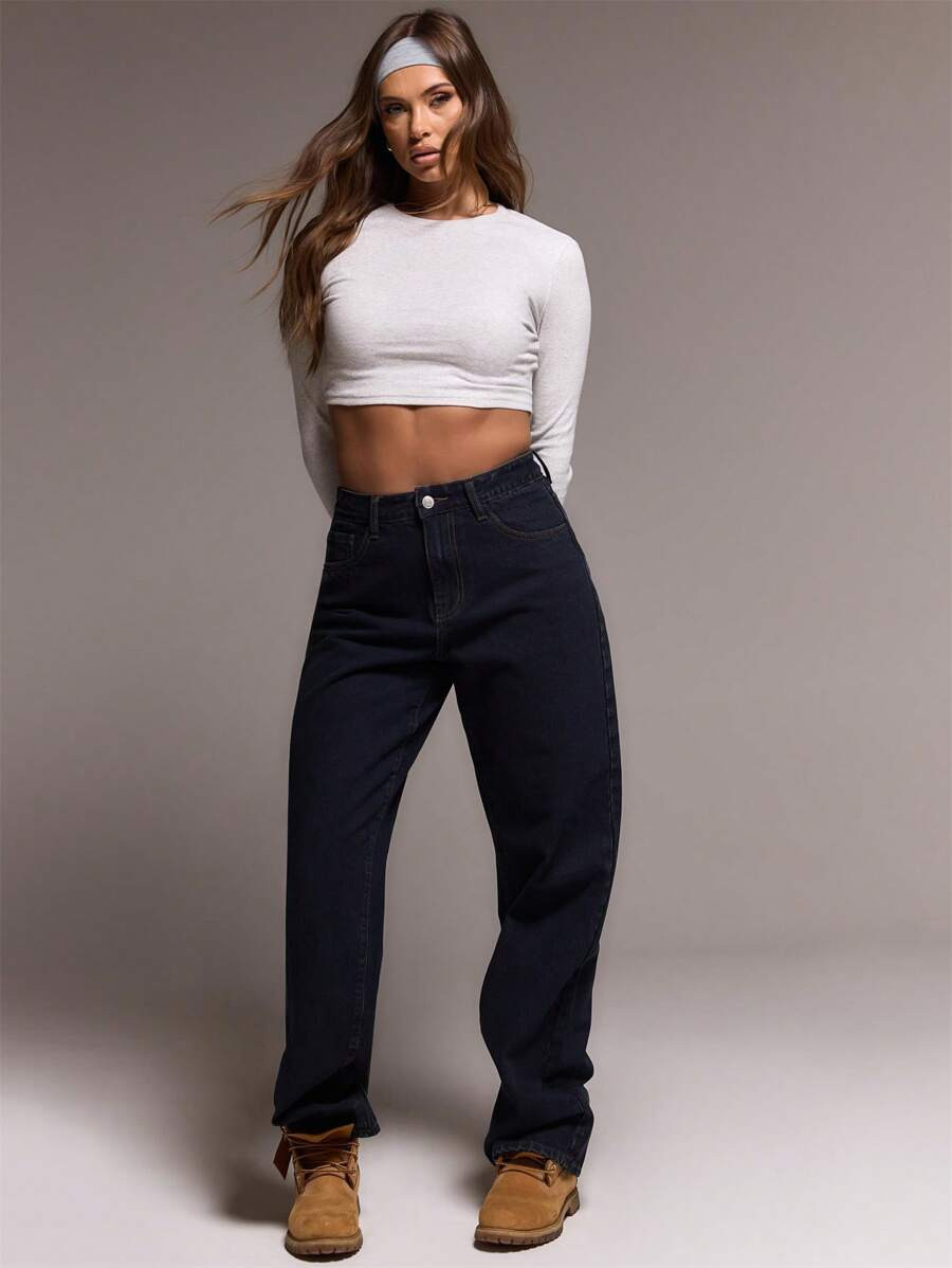 MUSERA Indigo Wash Straight Leg Jeans, Spring 90's Y2k Streetwear | SHEIN