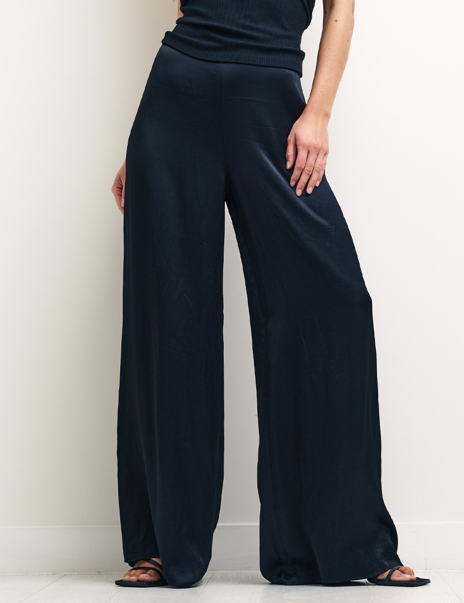 Black Satin Wide Leg Trousers | Nobody's Child