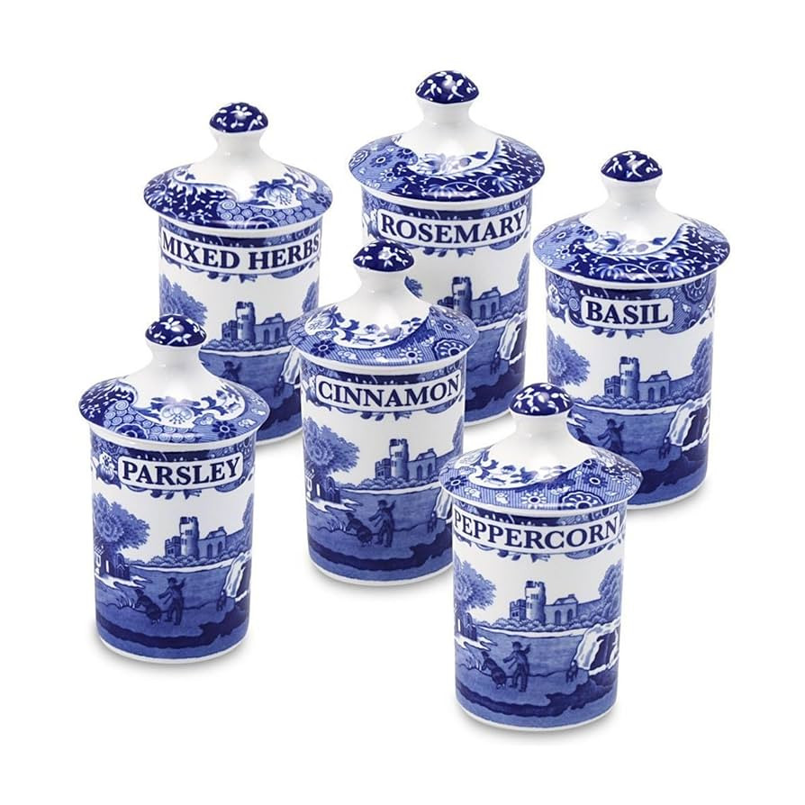 Spode Blue Italian Set of 6 Spice Jars, Fillable Containers for Mixed Herbs, Parsley, Peppercorn,... | Amazon (US)