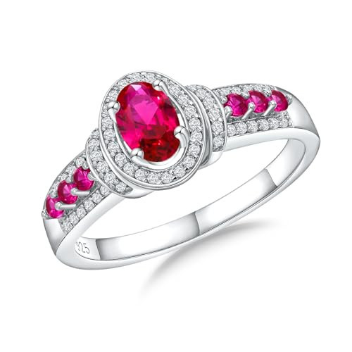 DAYBYDAY Oval Ruby Ring Sterling Silver Ruby Rings for Women Size 6 July Birthstone Ring Red Rings | Amazon (US)