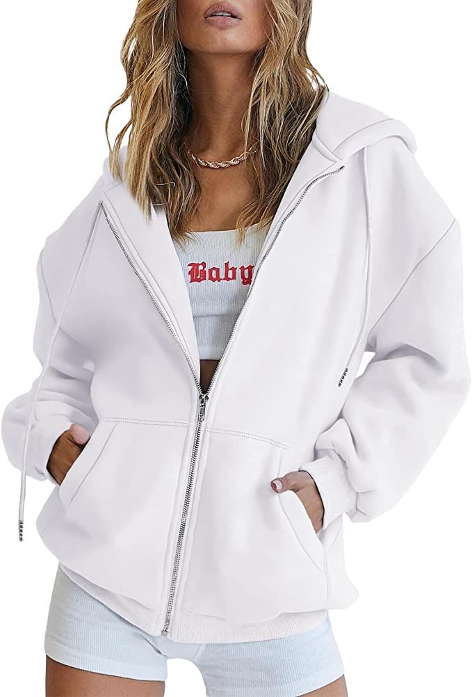 Trendy Queen Womens Zip Up Y2K Hoodies Long Sleeve Fall Oversized Casual Drawstring Sweatshirts J... | Amazon (US)