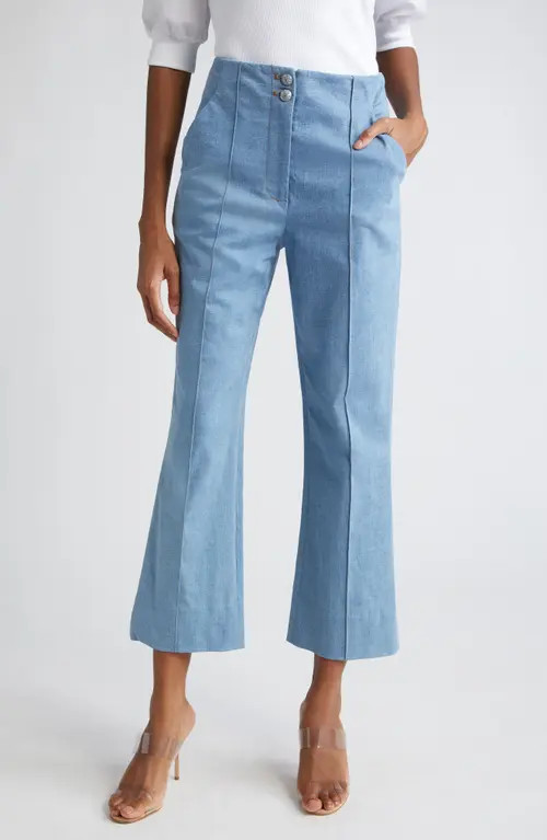 Veronica Beard Kean Pintuck Denim Flare Leg Pants in Iceberg at Nordstrom, Size 0 | Nordstrom