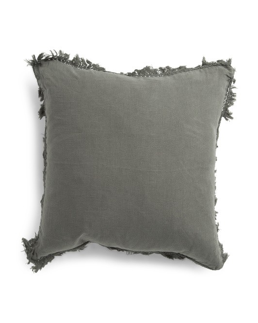 20x20 Down Filled Stonewashed Fringe Linen Pillow | TJ Maxx