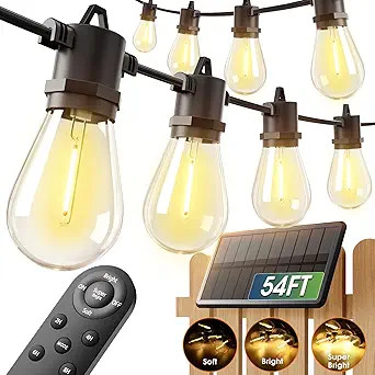 addlon 54FT(48+6) Solar String Lights Outdoor Waterproof with USB Charging & Remote Control - Dim... | Amazon (US)