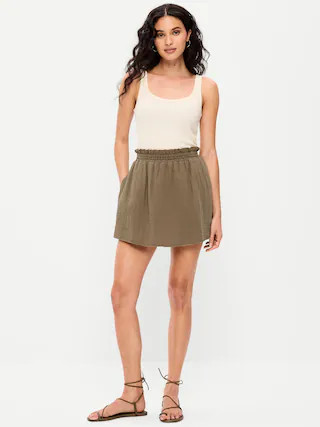 Crinkle Gauze Ruffle Waist Mini Skort | Old Navy (US)