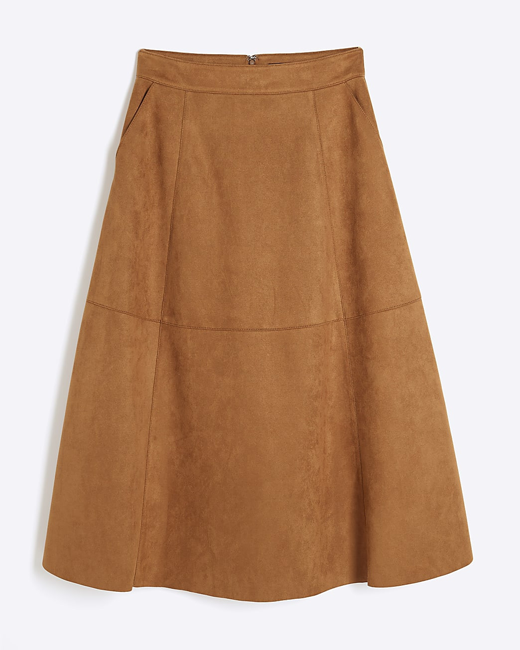 Brown faux suede Knee Length Midi Skirt | River Island UK & IE