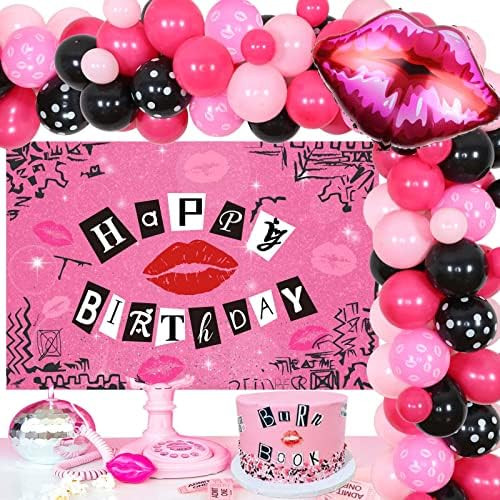 Burn Book Party Decorations Balloon Garland Kit with Backdrop, Lip Foil Balloon for Girls and Women  | Amazon (US)