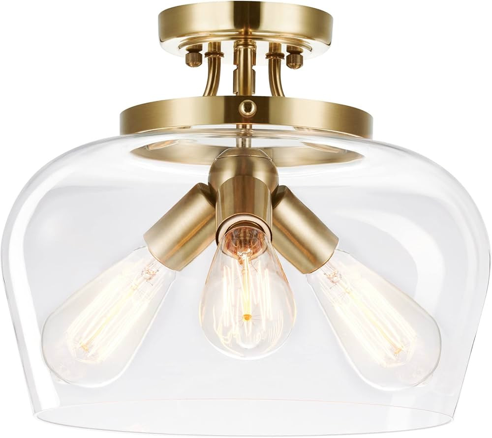 VONLUCE Mid-Century Modern Semi Flush Mount Ceiling Light, Gold Ceiling Light Fixture with Clear ... | Amazon (US)
