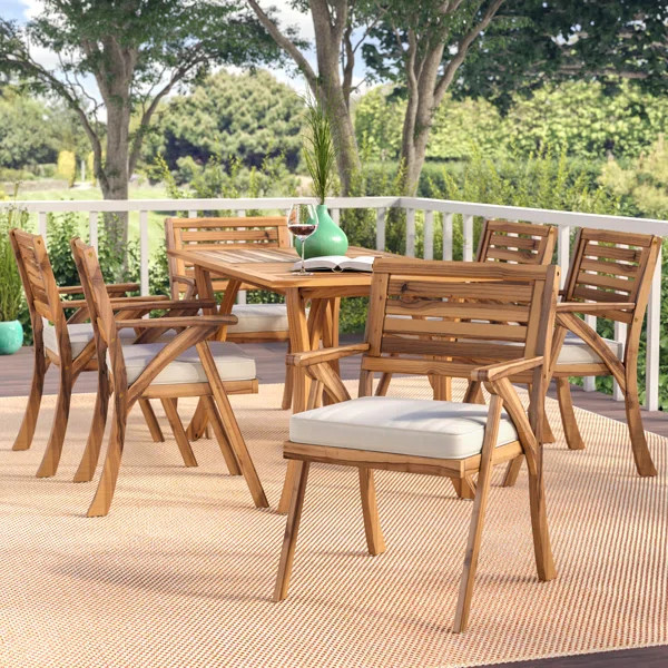 Coyne 7 Piece Teak Dining Set with Cushions | Wayfair North America