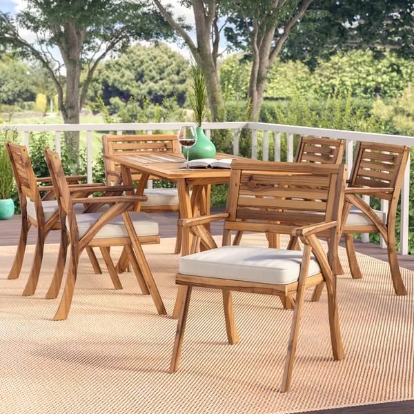 Coyne 7 Piece Teak Dining Set with Cushions | Wayfair North America