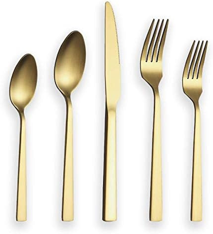 Matte Gold Silverware Set, Berglander Satin Gold Flatware Set, Stainless Steel With Titianium Pla... | Amazon (US)