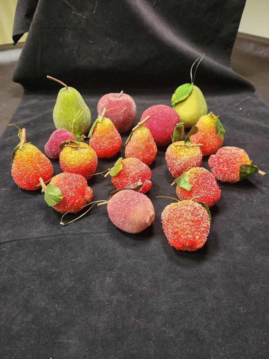 Vintage Sugar Beaded Fruit Christmas Ornaments Pear Apple Pomegranate Lot of 17 | eBay US