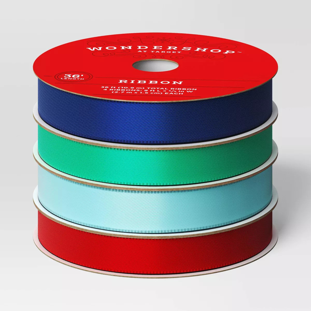 4pk Christmas Satin Ribbon Gift Packaging Accessories Red/Blue/Teal - Wondershop™ | Target