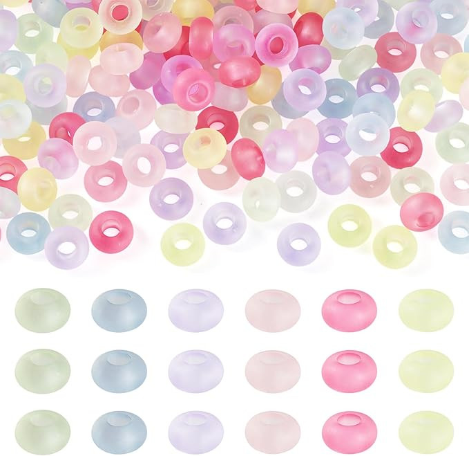 200Pcs Frosted Acrylic Large Hole Beads Colorful Large Hole Hair Beads Rondelle Spacer loose Bead... | Amazon (CA)