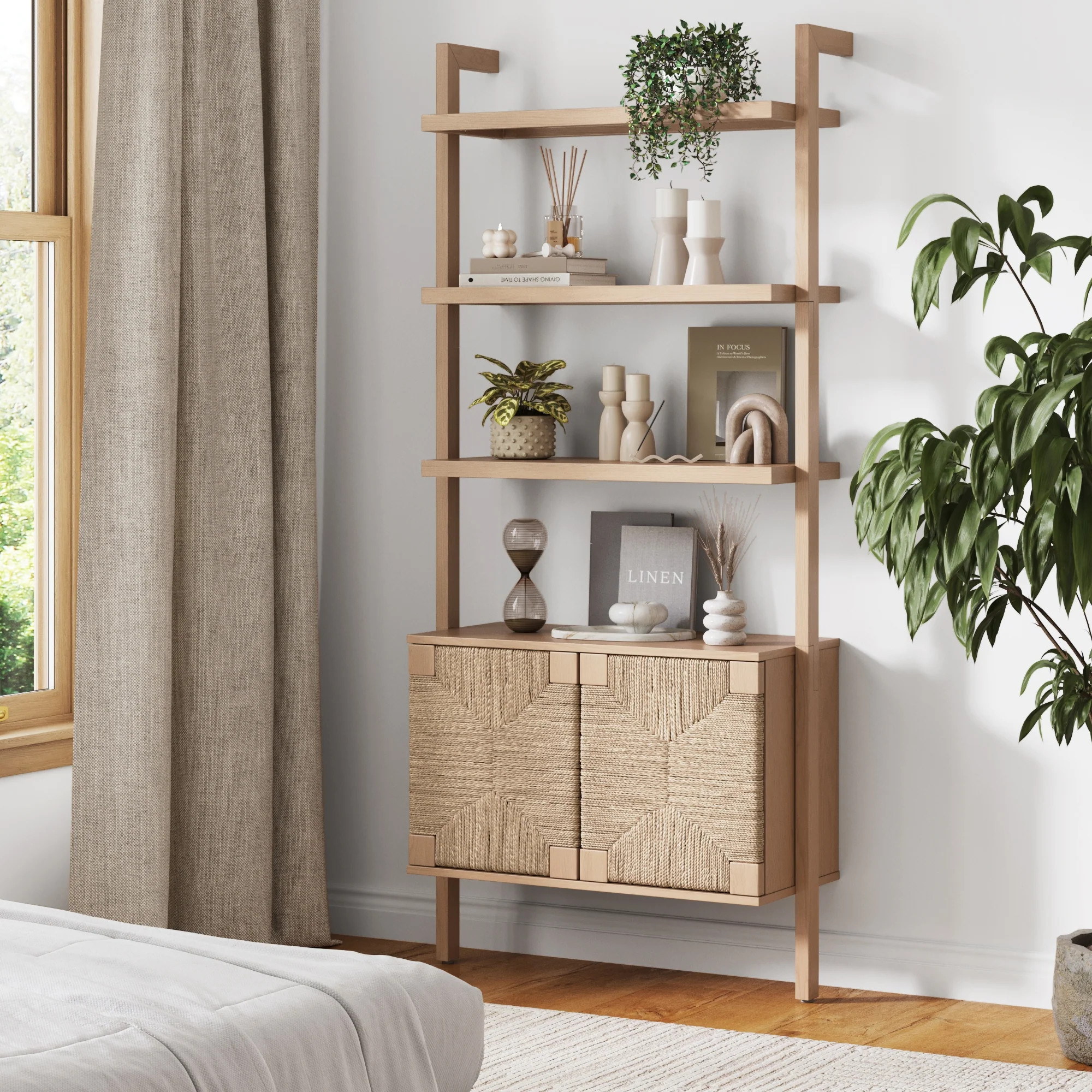 Seagrass Wall Bookshelf with Doors Raw Oak | Nathan James