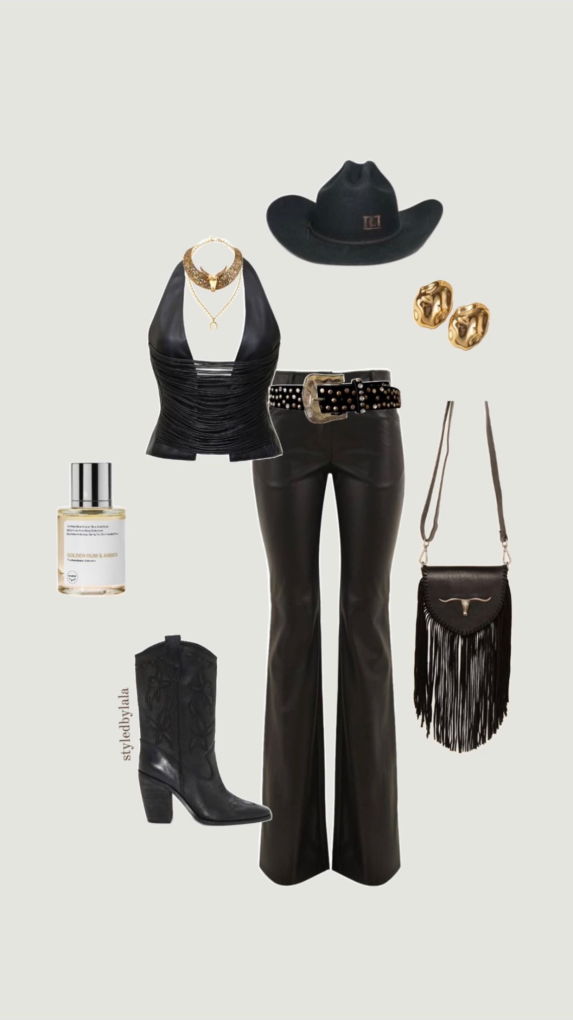 Top is The Archive Halter by Wondering Coyote 
Bag is Idyllwind at Boot Barn 
Belt is Zara 