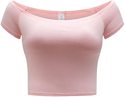 OThread & Co. Women's Off Shoulder Short Sleeve Crop Top Comfy Basic Stretch Layer Shirt | Amazon (US)