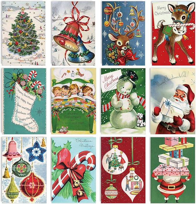 AnyDesign 48 Pack Christmas Holiday Greeting Cards Assortment Vintage Watercolor Christmas Blank ... | Amazon (US)