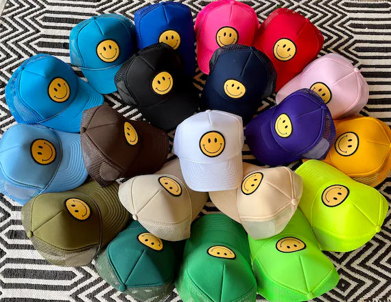 Smiley Face Trucker Hat , Smiley Face Hat  Smiley Face Patch Hat, Smiley Face Hat, smiley Face, M... | Etsy (US)