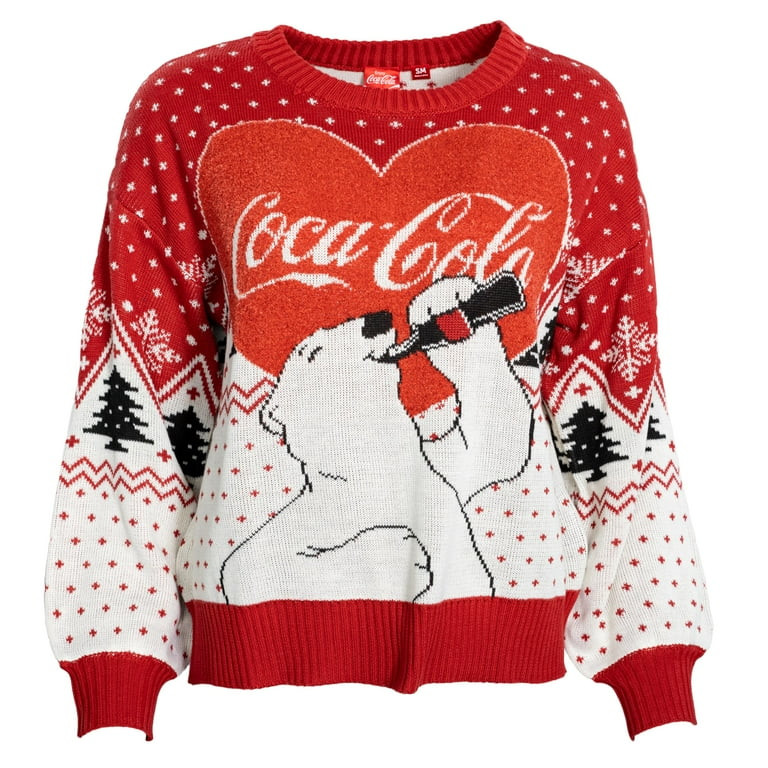 Coca Cola Heart Polar Bear Drinking Ugly Christmas Sweater Multicolor | Walmart (US)