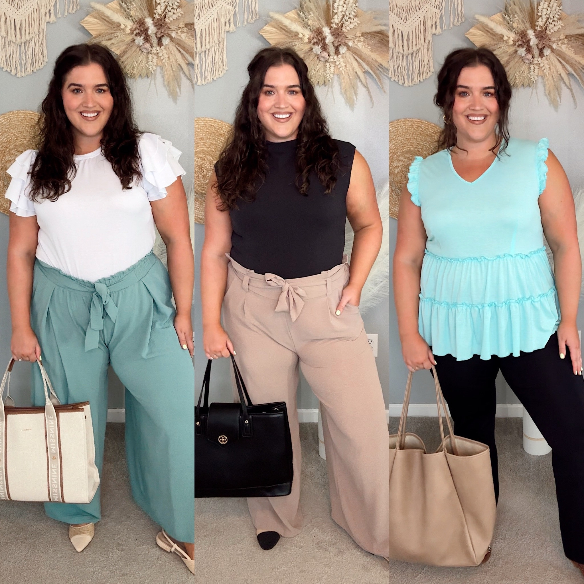Amazon office outfits 🩵👩‍🏫💼 Business casual workwear style. Size XXL 
Blouse, tank, babydoll, summer style, trousers, waist tie pants, flats, handbag, laptop bag 

#LTKStyleTip #LTKWorkwear #LTKPlusSize