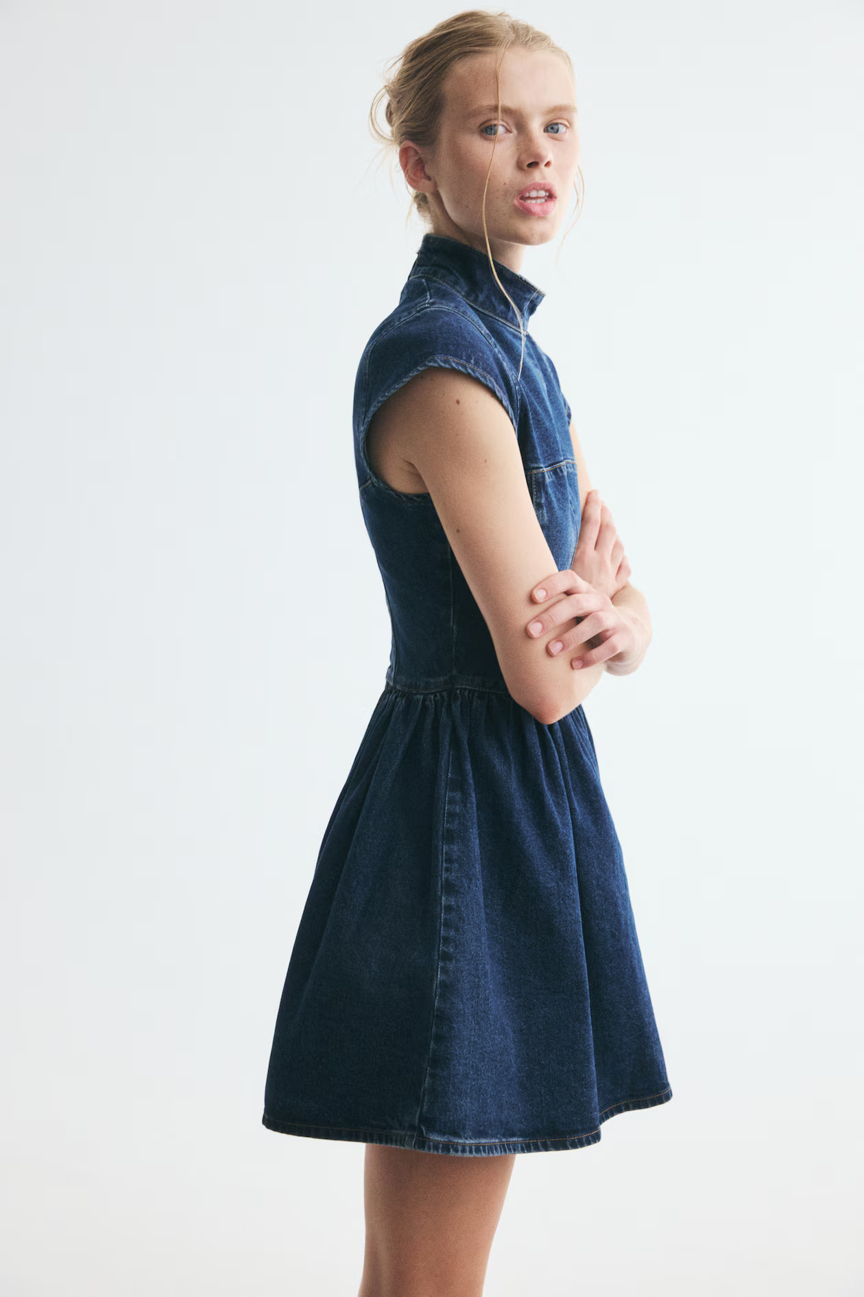 Women's Dark denim blue Denim Dress with Flared Skirt | H&M US | H&M (US, CA, MX)