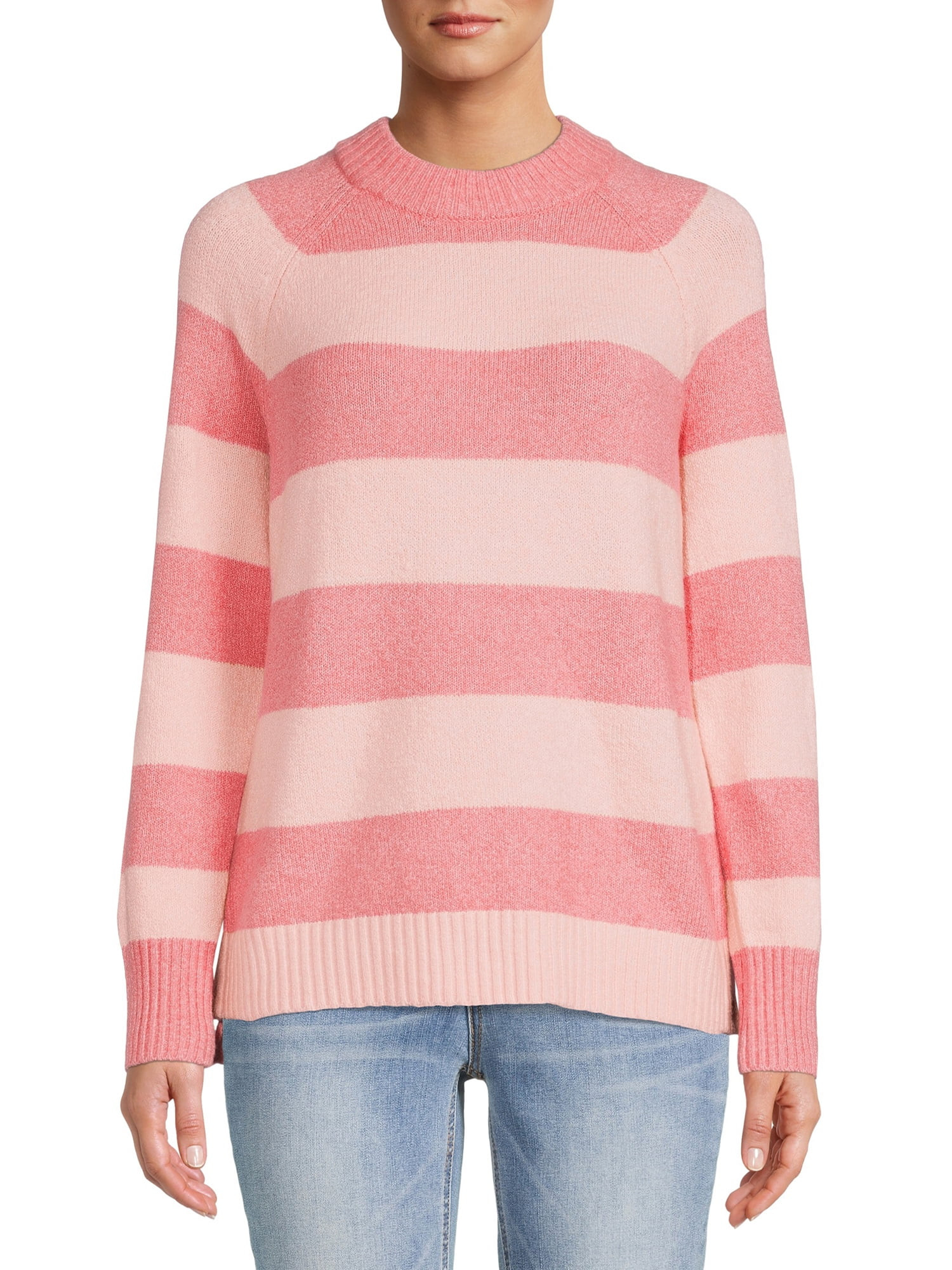 Time and Tru Women's Super Soft Midweight Stripe Sweater - Walmart.com | Walmart (US)