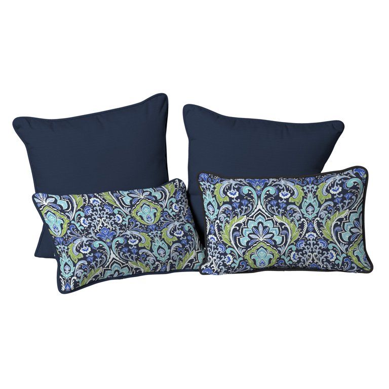 Better Homes & Gardens Damask and Navy Polyester Moroccan Square Lumbar Pillows, 21 x 20 x 5.5 ",... | Walmart (US)