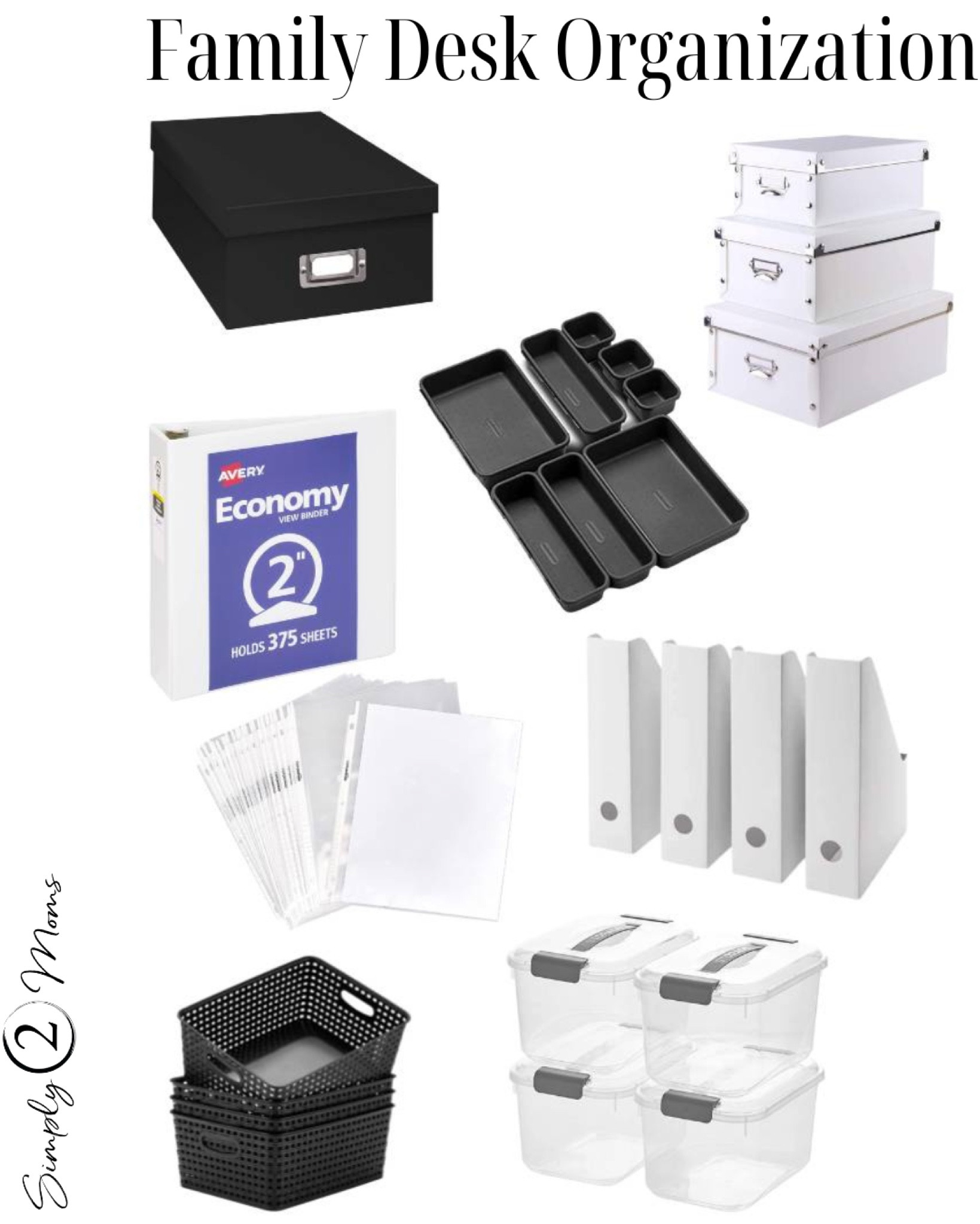 Get your desk and home office organized with these must have items. Plastic bins and baskets store household items. Cardboard boxes with lids are great to stack. Binders with sheet protectors help you organize paper clutter. And small plastic desk drawer bins separate office supplies. #getorganized #desksupplies #officeideas

#LTKunder50 #LTKhome #LTKFind