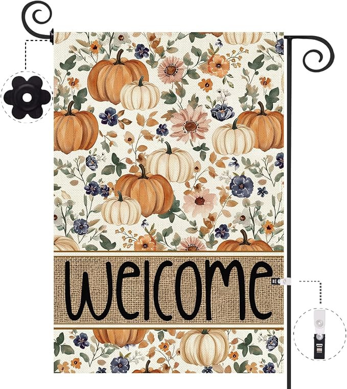 Fall Garden Flag 12.5 x 18 Inch, Pumpkin Floral Double Sided Burlap Welcome Small Yard Flag Autum... | Amazon (US)
