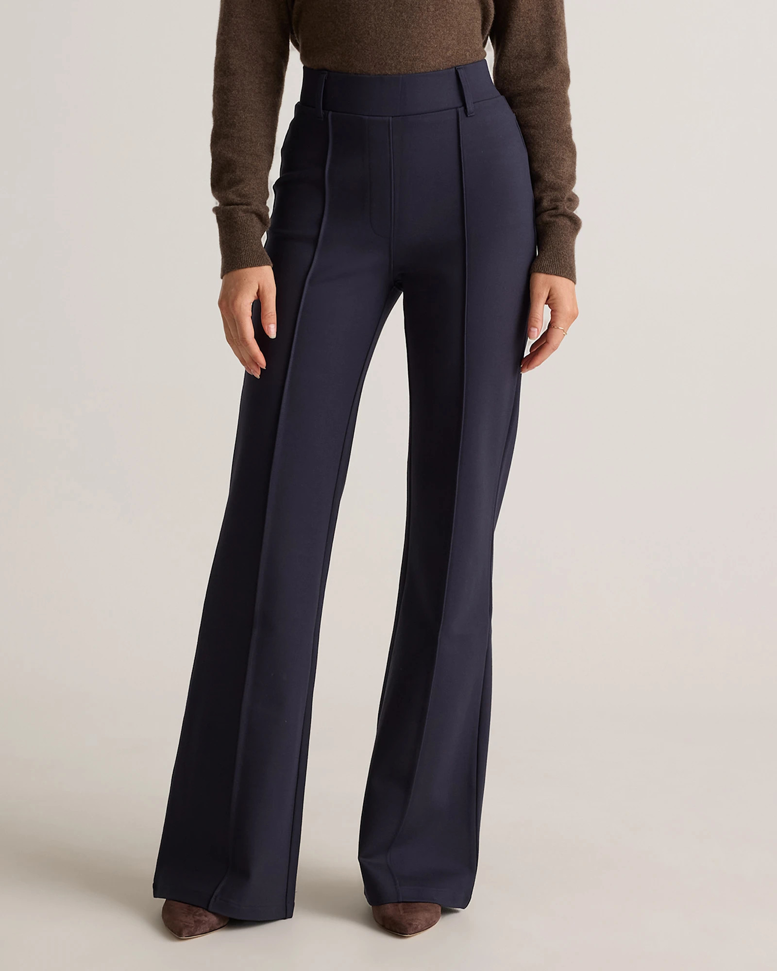 Quince | Women's Ultra-Stretch Ponte Flare Leg Pants in Black, Size Small, Rayon | Quince