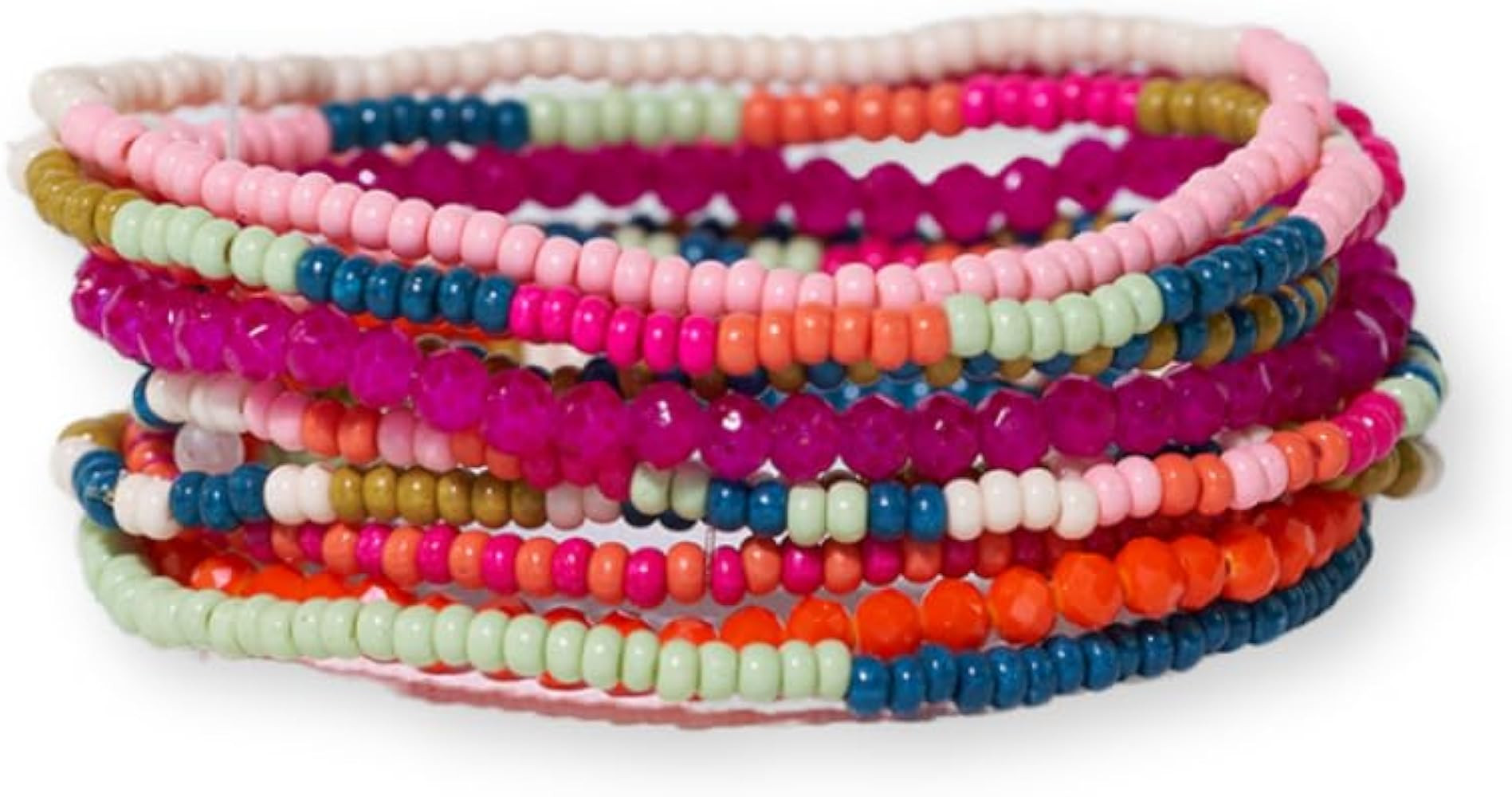 INK + ALLOY Beaded Stackable Bracelets for Women, Sage Boho Stretch Small Beaded Bracelet Stack, ... | Amazon (US)